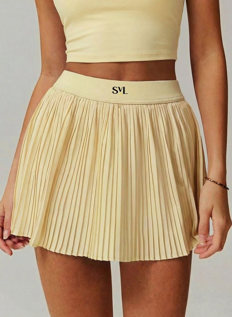 SVL High-Waist  Padel & Tennis Skirt with Built-in Shorts and Pocket - Yellow - SVL - Image 1